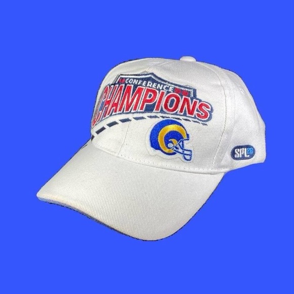 ☀️ Vintage St. Louis Rams NFC Champions 1999-2000 Dad Hat OSFA White 90 Y2K STL - Picture 2 of 6